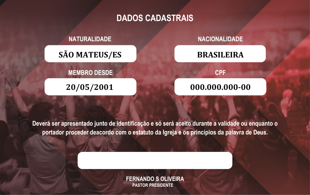 Carteirinha de membro verso modelo 1