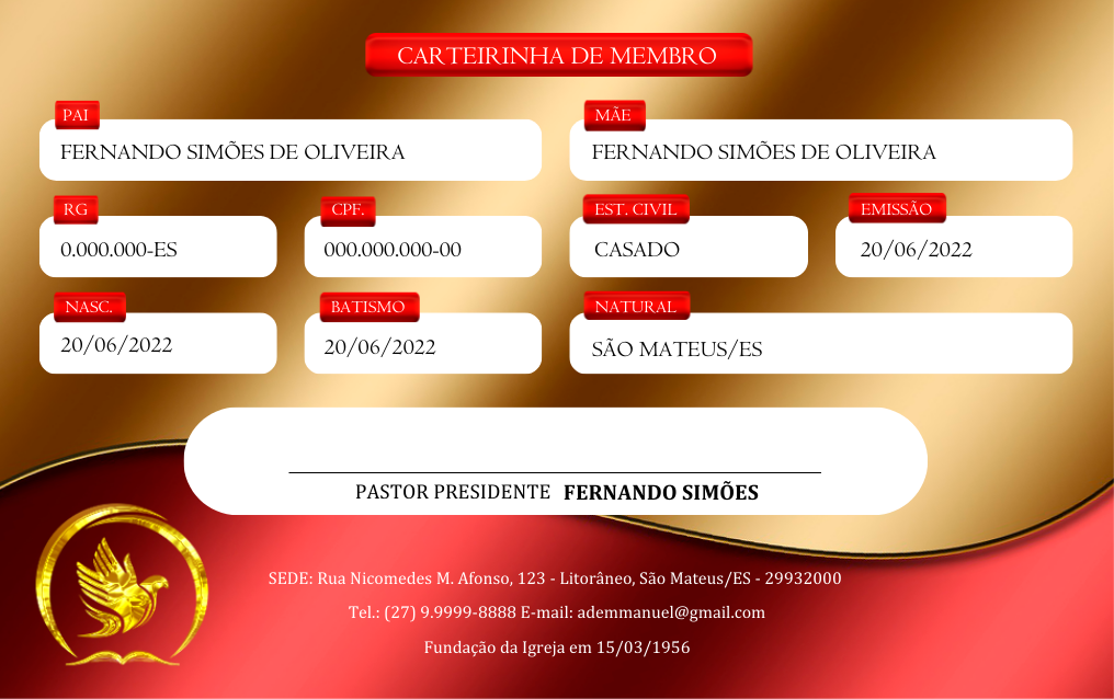 Carteirinha de membro verso modelo 2