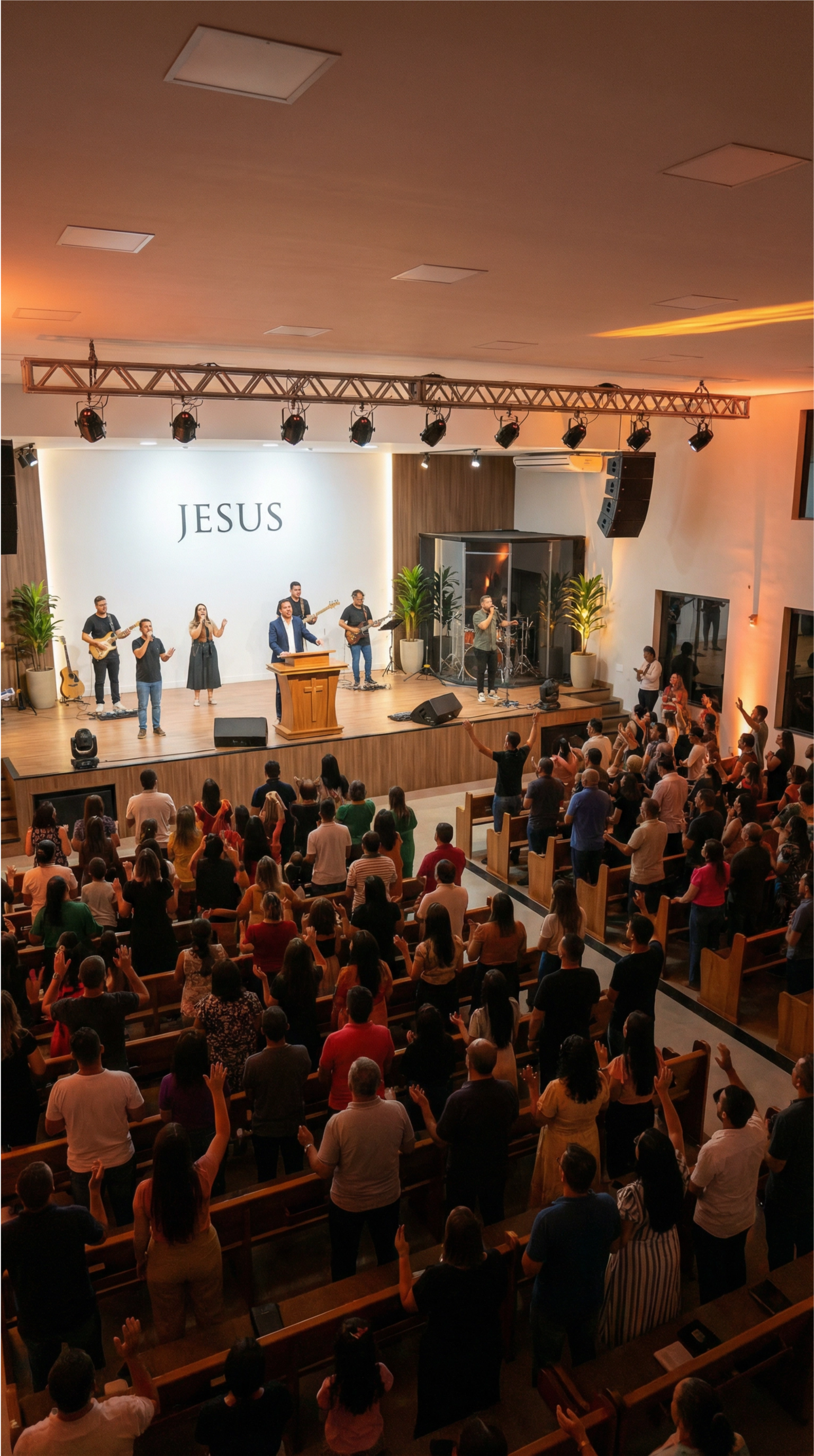 Igreja depois - lotada com comunicação profissional